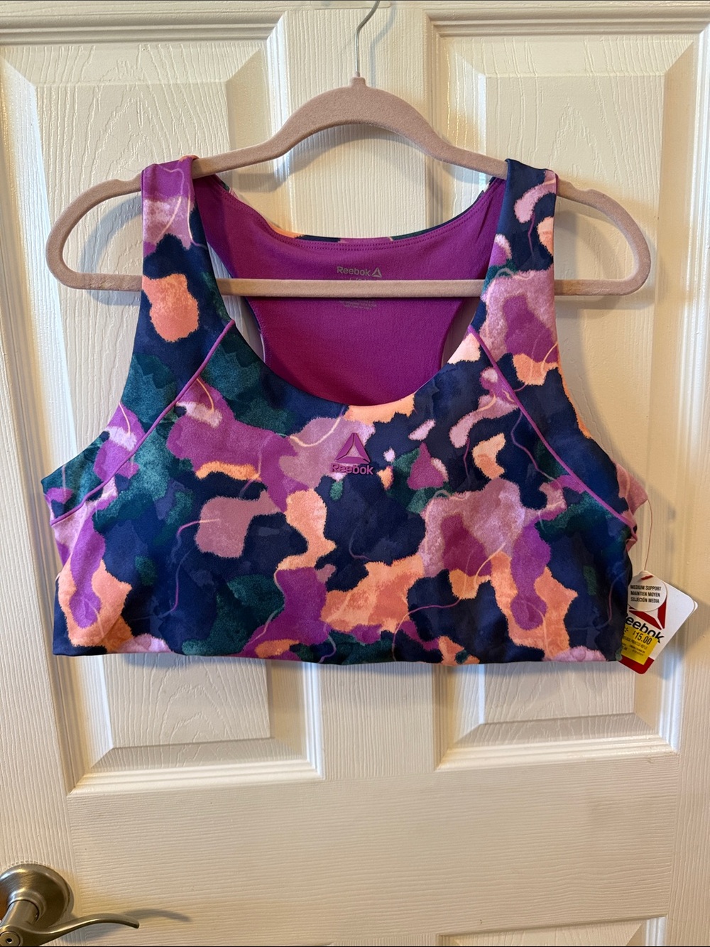 Reebok Purple Pink Camouflage Print Sports Bra